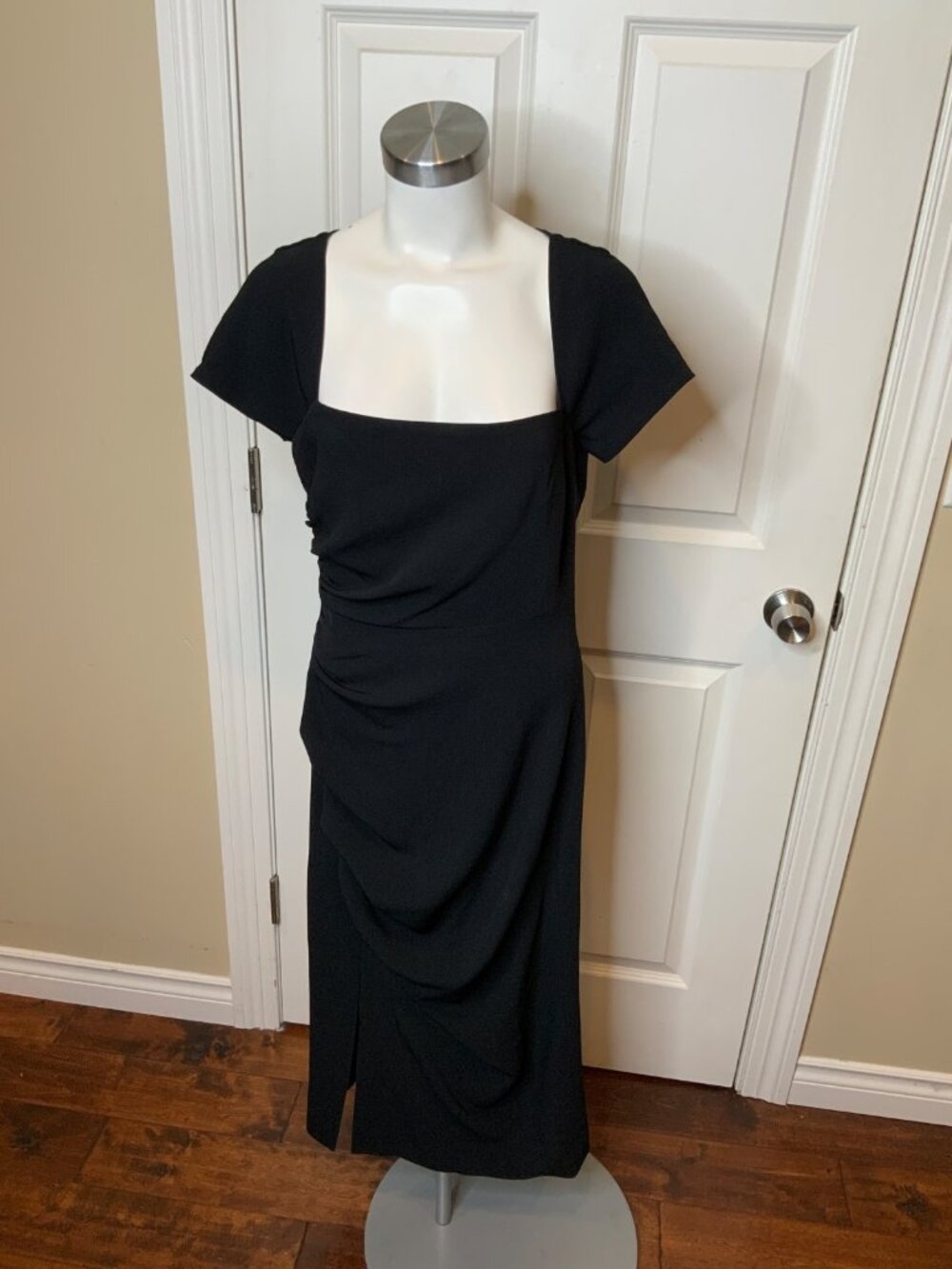 Cinq a sept Black Lisbeth Square Neck Midi Dress W/ Side Slit, Size 8